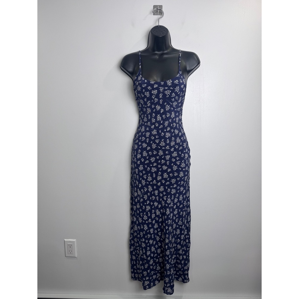 Realisation Par Women Navy Silk Alba Rosalita Floral Maxi Dress XXS